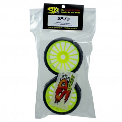 1/8 GT COMPETITION PRE-MOUNTED F5 HARD COMPOUND (NEW 22-23) ON MULTI SPOKE YELLOW WHEEL (2 PCS) - Image 2