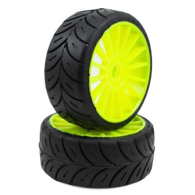 1/8 GT COMPETITION PRE-MOUNTED F5 HARD COMPOUND (NEW 22-23) ON MULTI SPOKE YELLOW WHEEL (2 PCS)