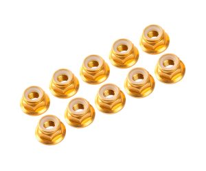 3MM. ALU. NYLON NUT W/FLANGED GOLD (10PCS)