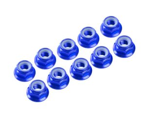 4 MM. ALU. NYLON NUT W/FLANGE BLUE (10 PCS)