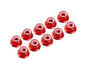 3MM. ALU. NYLON NUT W/FLANGED RED (10pcs)