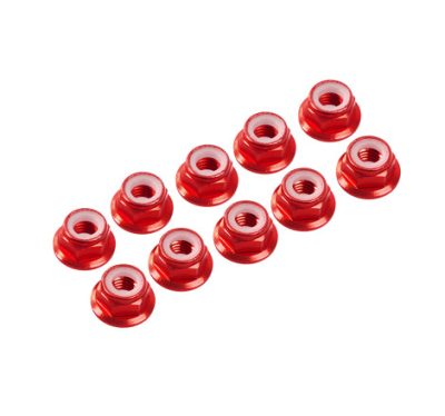 3MM. ALU. NYLON NUT W/FLANGED RED (10pcs)