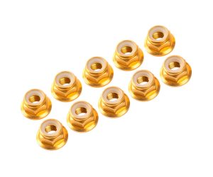4 mm. ALU. NYLON NUT W/FLANGE GOLD (10 pcs)