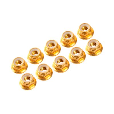 4 mm. ALU. NYLON NUT W/FLANGE GOLD (10 pcs)