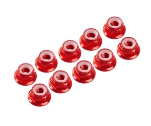 4 mm. ALU. NYLON NUT W/FLANGE RED (10 pcs)