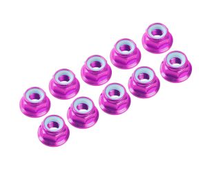 4 mm. ALU. NYLON NUT W/FLANGE PINK (10 pcs)