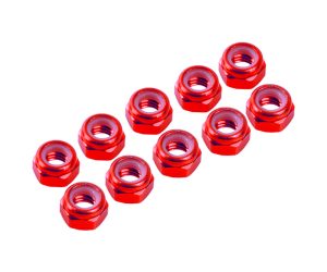 4 mm. ALU. NYLON NUT RED (10 pcs)